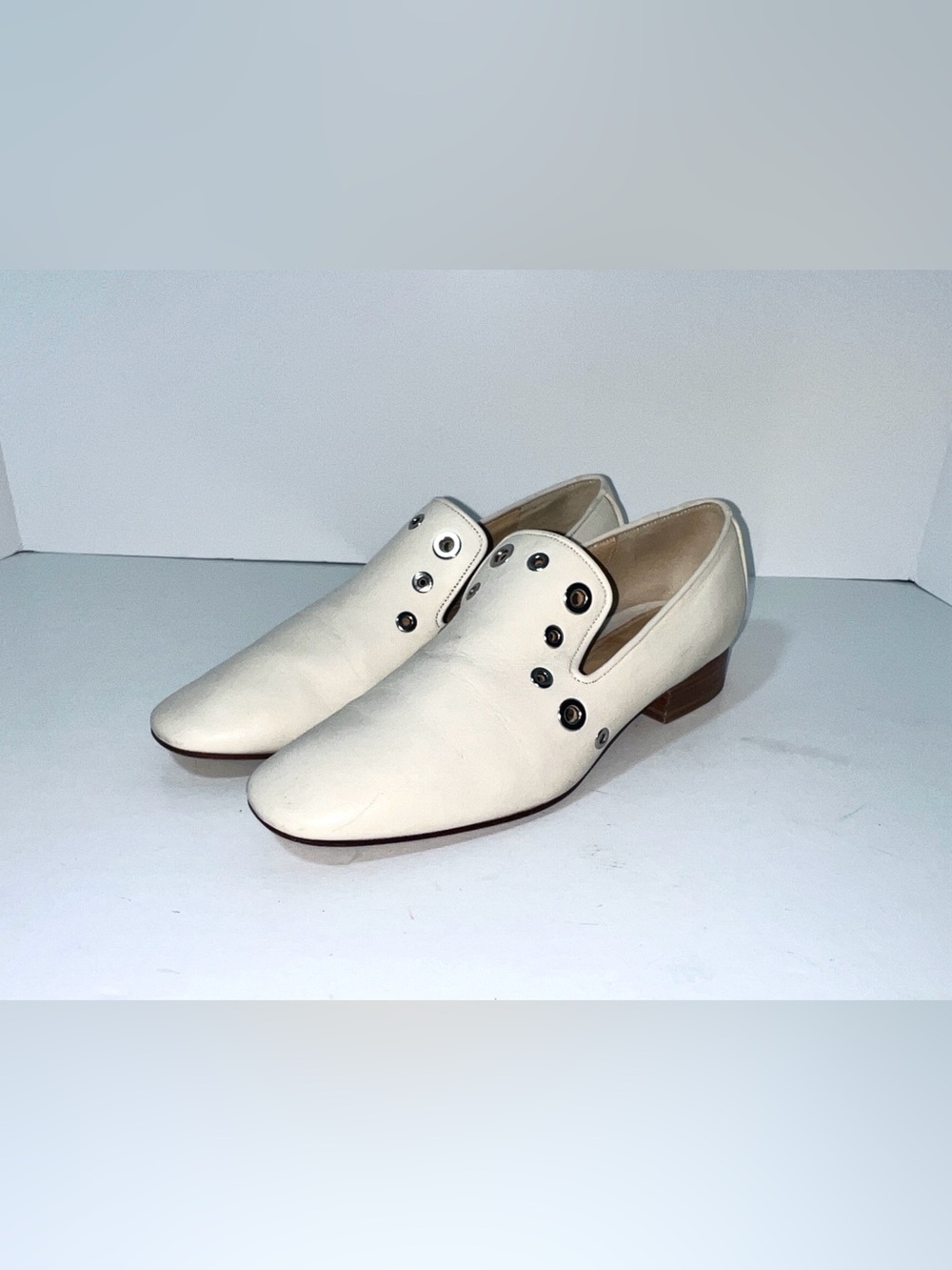 Rag & Bone White Leather Grommet Studded Loafers Flats Size 38.5 EU / 8.5 US
